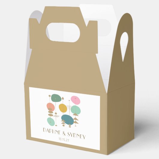 Retro Atomic Age Mid Century Modern Custom Bruilof Bedankdoosjes (Geopend)