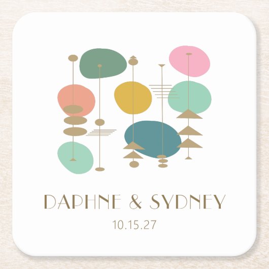 Retro Atomic Age Mid Century Modern Custom Bruilof Kartonnen Onderzetters (Voorkant)