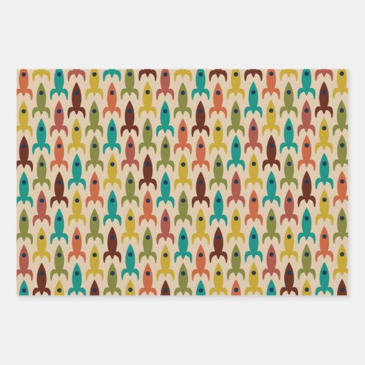 Retro Atomic Age Midcentury Mod Suns Stars Rakette Inpakpapier Vel (Voorkant 3)