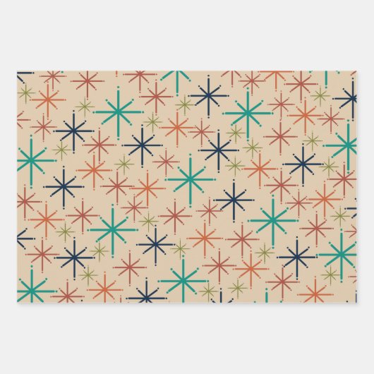 Retro Atomic Age Midcentury Mod Suns Stars Rakette Inpakpapier Vel (Voorkant 2)