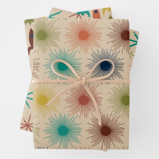 Retro Atomic Age Midcentury Mod Suns Stars Rakette Inpakpapier Vel (In situ)