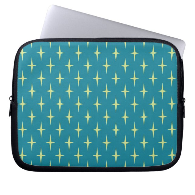 Retro Atomic Age Star Patroon Laptop Sleeve (Voorkant)