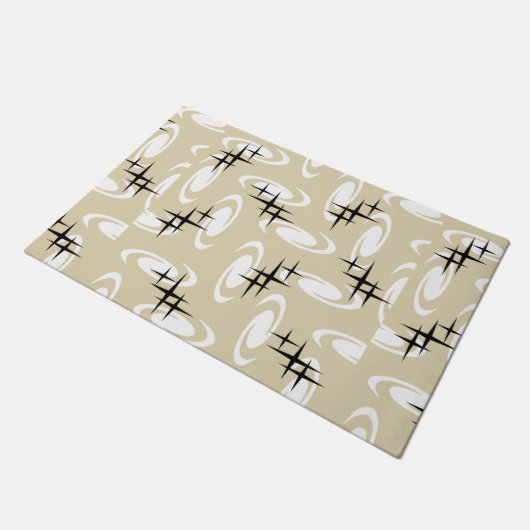 Retro Atomic Age Swirls Stars Pattern Beige Deurmat (Schuin)