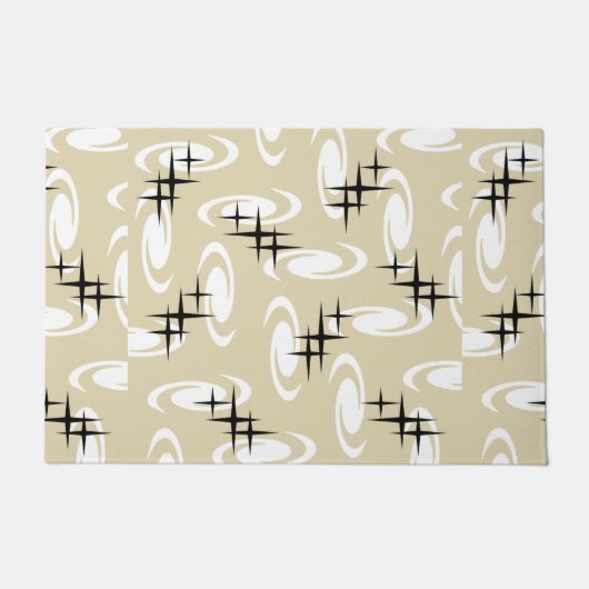 Retro Atomic Age Swirls Stars Pattern Beige Deurmat (Voorkant)