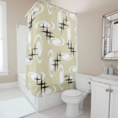 Retro Atomic Age Swirls Stars Pattern Beige Douchegordijn (In situ)