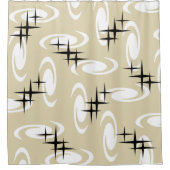 Retro Atomic Age Swirls Stars Pattern Beige Douchegordijn (Voorkant)