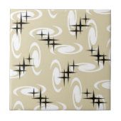 Retro Atomic Age Swirls Stars Pattern Beige Tegeltje (Voorkant)