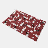 Retro Atomic Age Swirls Stars Pattern Burgundy Deurmat (Schuin)