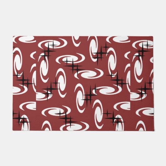 Retro Atomic Age Swirls Stars Pattern Burgundy Deurmat (Voorkant)