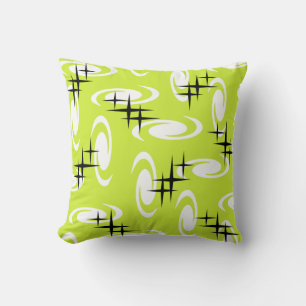 Retro Atomic Age Swirls Stars Pattern Chartreuse Kussen