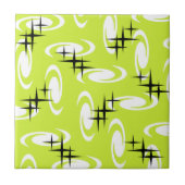 Retro Atomic Age Swirls Stars Pattern Chartreuse Tegeltje (Voorkant)