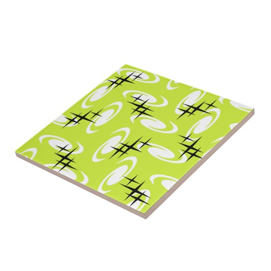 Retro Atomic Age Swirls Stars Pattern Chartreuse Tegeltje (Zijkant)