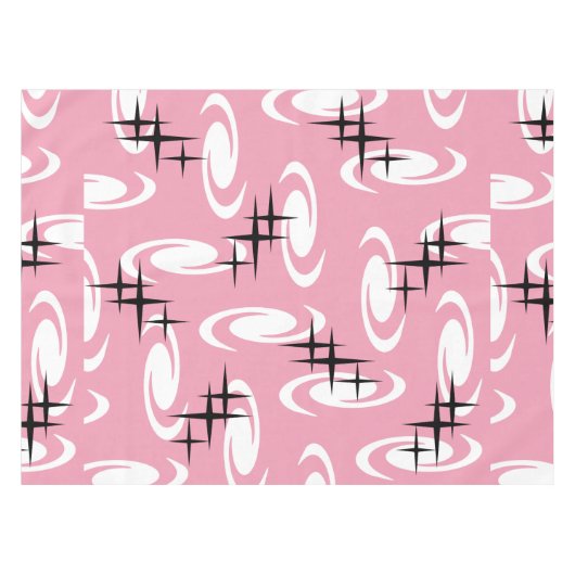 Retro Atomic Age Swirls Stars Pattern Pink Tafelkleed (Voorkant (Horizontaal))