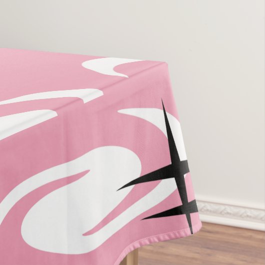 Retro Atomic Age Swirls Stars Pattern Pink Tafelkleed (Voorbeeld)