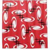 Retro Atomic Age Swirls Stars Pattern Red Douchegordijn (Voorkant)