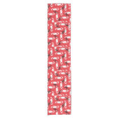 Retro Atomic Age Swirls Stars Pattern Red Korte Tafelloper (Voorkant)
