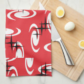 Retro Atomic Age Swirls Stars Pattern Red Theedoek (Quarter Fold)