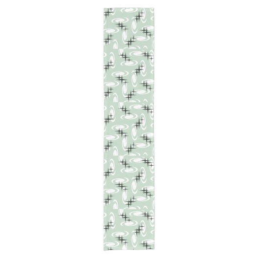 Retro Atomic Age Swirls Stars Pattern Sage Green Korte Tafelloper (Voorkant)