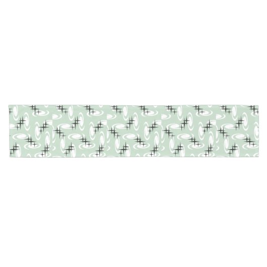 Retro Atomic Age Swirls Stars Pattern Sage Green Korte Tafelloper (Horizontaal)