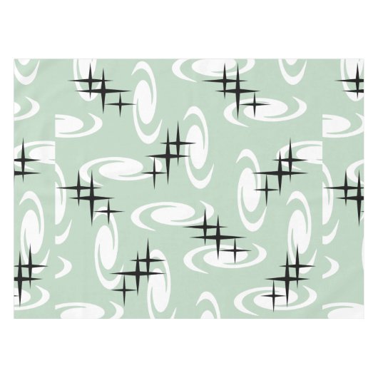 Retro Atomic Age Swirls Stars Pattern Sage Green Tafelkleed (Voorkant (Horizontaal))