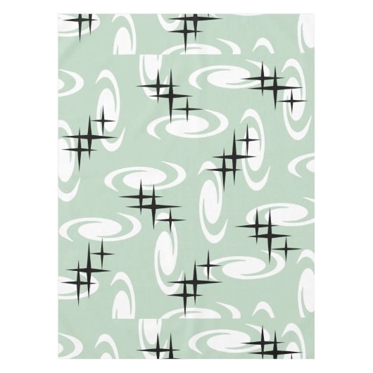 Retro Atomic Age Swirls Stars Pattern Sage Green Tafelkleed (Voorkant)