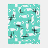 Retro Atomic Age Swirls Stars Pattern Turquoise Fleece Deken (Voorkant)