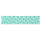 Retro Atomic Age Swirls Stars Pattern Turquoise Korte Tafelloper (Horizontaal)