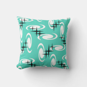 Retro Atomic Age Swirls Stars Pattern Turquoise Kussen