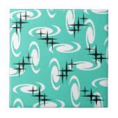 Retro Atomic Age Swirls Stars Pattern Turquoise Tegeltje (Voorkant)