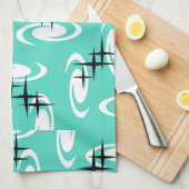 Retro Atomic Age Swirls Stars Pattern Turquoise Theedoek (Quarter Fold)