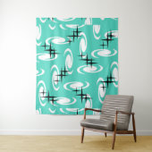 Retro Atomic Age Swirls Stars Pattern Turquoise Wandkleed (In situ)