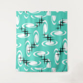 Retro Atomic Age Swirls Stars Pattern Turquoise Wandkleed (Voorkant)