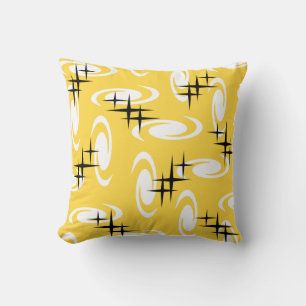 Retro Atomic Age Swirls Stars Pattern Yellow Kussen
