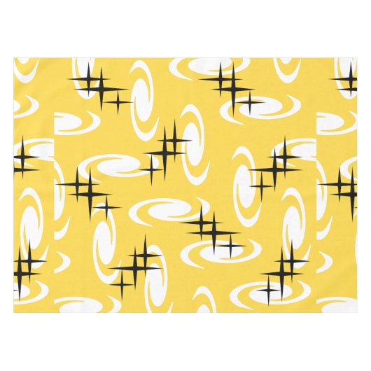 Retro Atomic Age Swirls Stars Pattern Yellow Tafelkleed (Voorkant (Horizontaal))