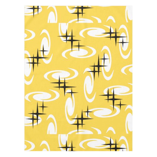 Retro Atomic Age Swirls Stars Pattern Yellow Tafelkleed (Voorkant)