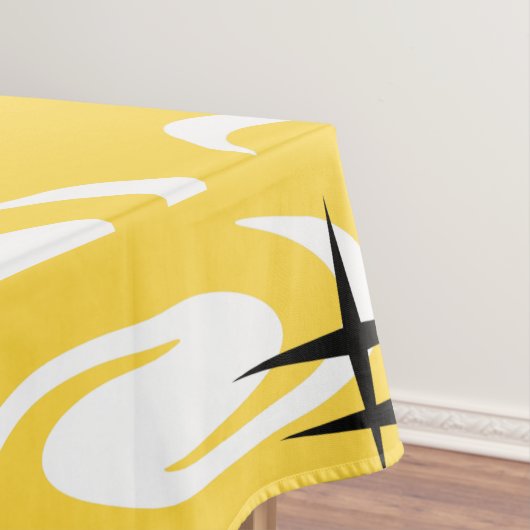 Retro Atomic Age Swirls Stars Pattern Yellow Tafelkleed (Voorbeeld)