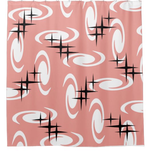 Retro Atomic Age Swirls Stars Pattern zalmroze Douchegordijn (Voorkant)