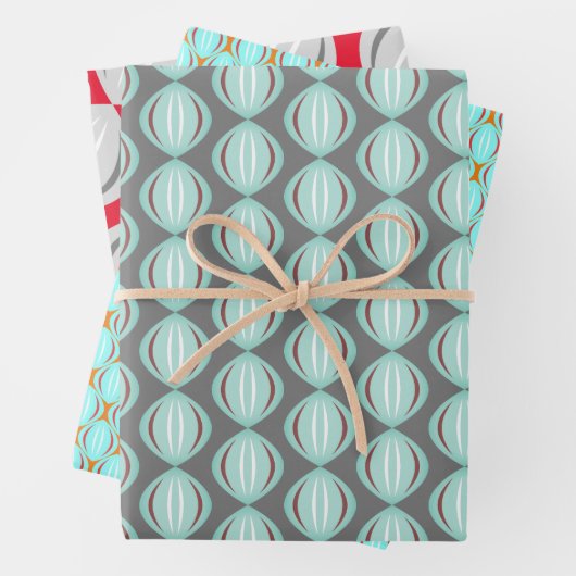 Retro Atomic Art Baubles Trio Inpakpapier Vel (In situ)