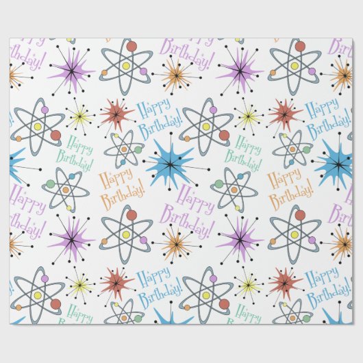 Retro Atomic Birthday Cadeaupapier (Vlak)
