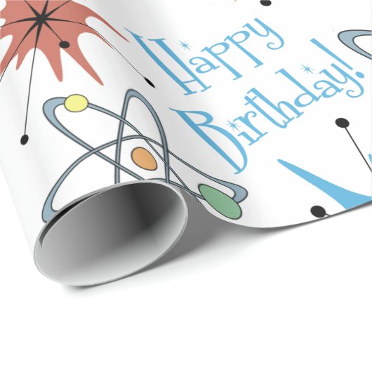 Retro Atomic Birthday Cadeaupapier (Rol Hoek)
