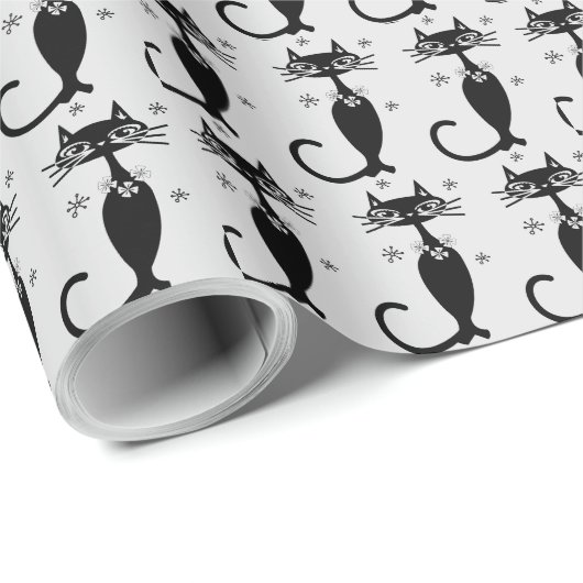 RETRO ATOMIC BLACK CAT CHRISTMAS WRAPPING PAPIER (Rol Hoek)