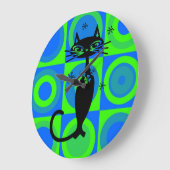 RETRO ATOMIC BLACK CAT CLOCK GROTE KLOK (Hoek)