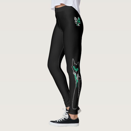 Retro Atomic Black Cat Mint Green White Leggings (Links)
