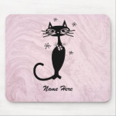 Retro Atomic Black Cat Personalized Pink Muismat (Voorkant)