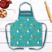 Retro Atomic Blauwgroen Starburst Patroon Naam Schort