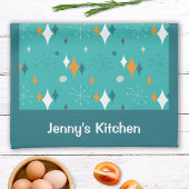 Retro  Atomic Blauwgroen Starburst Patroon Naam Theedoek