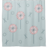 Retro Atomic Bloemen Groen Roze Douchegordijn (Voorkant)