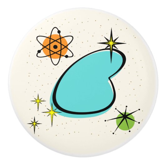 Retro Atomic Boomerang en Starbursts Ceramic Pull. Keramische Knop (Voorkant)
