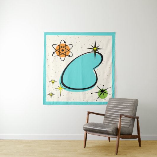 Retro Atomic Boomerang en Starbursts Tapestry Wandkleed (In situ)