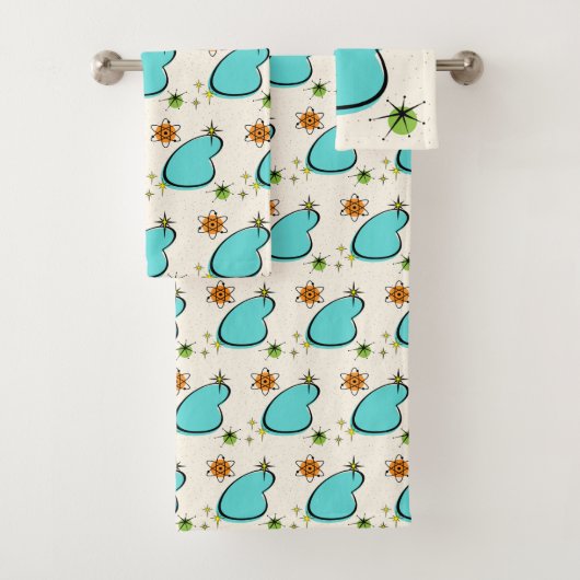 Retro Atomic Boomerang en Starbursts Towel Bad Handdoek (Insitu)
